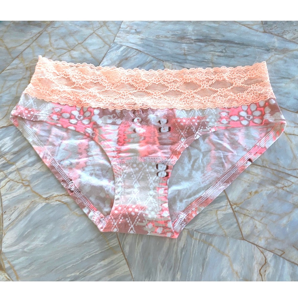Victoria's Secret Pink Peach Abstract Floral Lace Waist Low Rise Hiphugger y2k